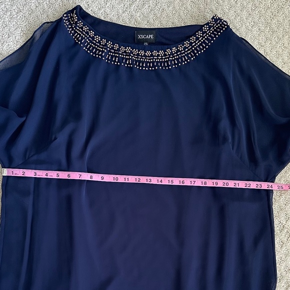Xscape Embellished Split Sleeve Chiffon Shift Dress Navy Size 18W Cocktail - Picture 15 of 15